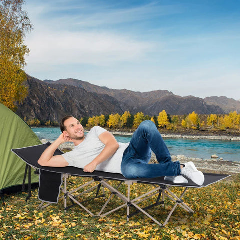 Rootz Camping Bed - Foldable - Carry Bag - Weatherproof - Guest Bed - Carrying Bag - Steel - Oxford - Black - 190 X 68 X 52 Cm