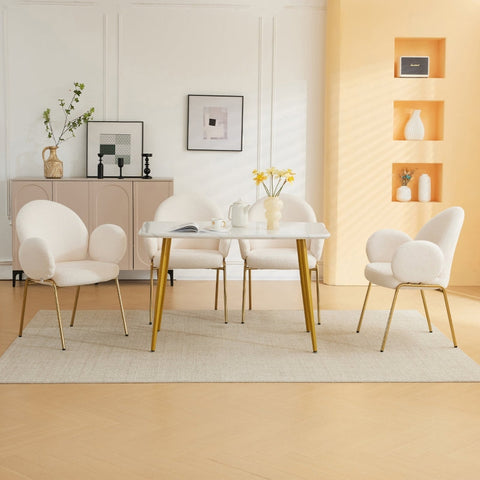 Rootz Set of 4 Teddy Fabric Dining Chairs - Comfortable Seating - Ergonomic Design - High Backrest - 66cm x 49.5cm x 90cm - Rose Gold Metal Legs