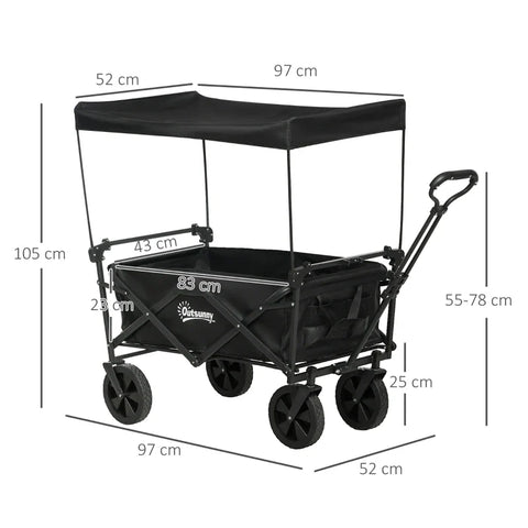 Rootz Handcart Roof - Foldable - 110L Capacity - Carry Bag - Steel Frame - 600D Oxford Polyester - Plastic - Black - 97 x 52 x 105 cm