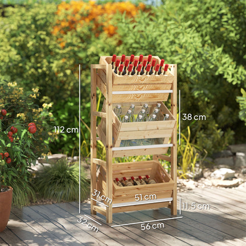 Rootz Beverage Crate Shelf - Wooden Storage Stand - 3-Tier Box Organizer - Natural Spruce Wood - 56 x 32 x 112 cm - Ideal for Parties & BBQs
