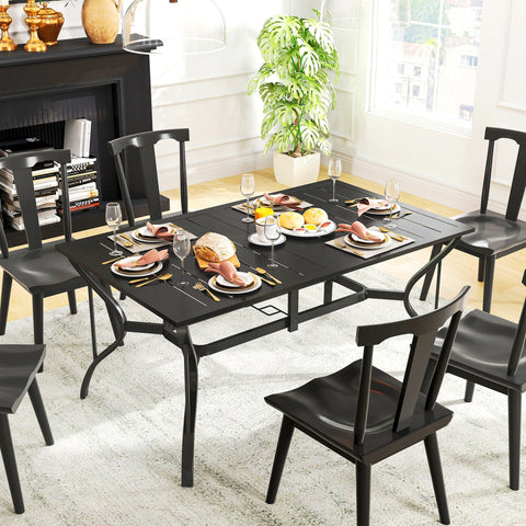 Rootz Garden Table - Outdoor Dining Table - Patio Table - Weatherproof - Steel - 150x90x73 cm - Black - Seats 6 - Umbrella Hole