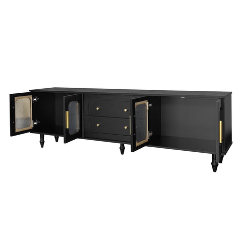 Rootz Retro TV Lowboard - Entertainment Console - Media Unit - Ample Storage - 175cm x 38cm x 55.5cm