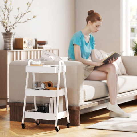 Rootz 3 Level Serving Cart - Kitchen Trolley - Rolling Storage - Smooth Movement - White - 29.8cm x 74.5cm
