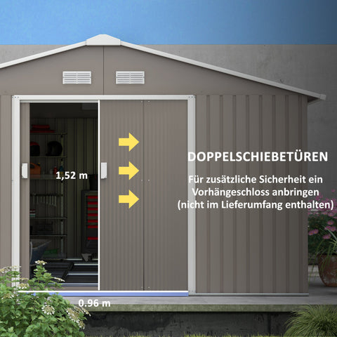 Rootz Tool Shed - Weatherproof Garden Shed - Outdoor Storage - Ventilated Steel Shed - 340cm x 386cm x 200cm