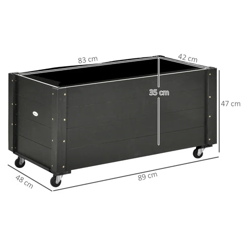 Rootz Verhoogd Bed - Plantenbak - Weerbestendige Verf - 4 Wielen - Natuurlijk Hout - Sparrenhout - Zwart - 89 x 48 x 47 cm