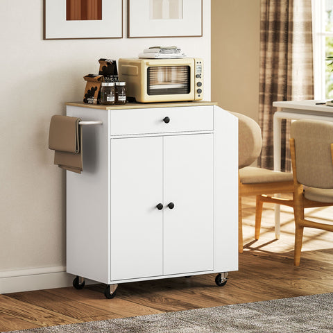 Rootz Kitchen Cart with Drawer - Mobile Storage - Versatile Trolley - Adjustable Shelves - 82 x 38 x 86.5 cm - White and Brown