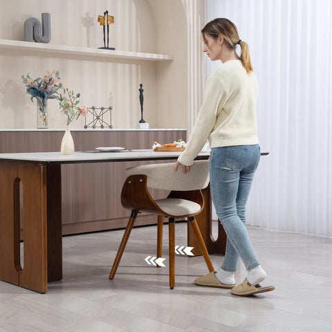 Rootz Dining Chair - Seating - Curved Backrest Support - Elegant Linen Look - 62x55x75cm - Brown