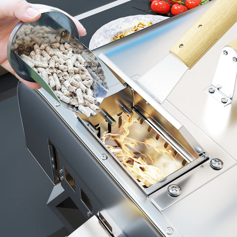 Rootz Outdoor Pizza Oven - Portable & Foldable - Stainless Steel - Enjoy Real Wood-Fired Pizza - 79x36x75cm with Pizza Stone & Shovel