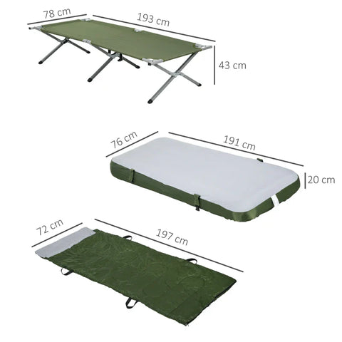 Rootz Campingbedje - Campingbed - Luchtbed - Slaapzak - Set van 5 - Inclusief Transporttas - Groen - 193 x 86 x 43/63 cm