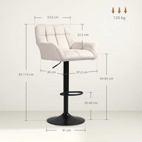 Rootz 2 Piece Bar Stool Set – Retro Adjustable Stools – Kitchen Chairs – Faux Leather – Ergonomic Comfort – White & Black – 57.5x52.5x93-114cm