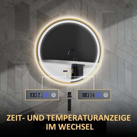 Rootz Round LED Bathroom Mirror - Anti-Fog Mirror - Touch Control Mirror - Adjustable Brightness - Ø60 x 3.5cm