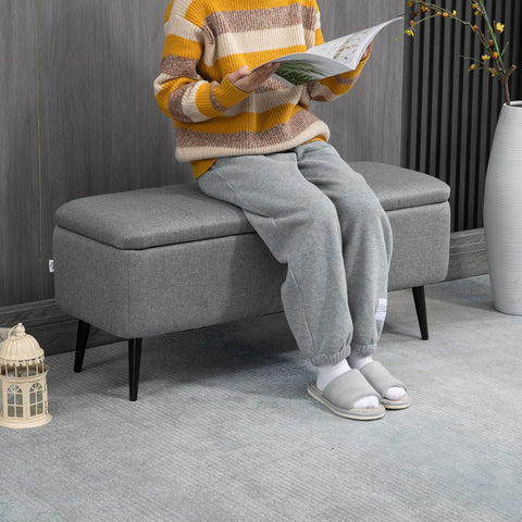 Rootz Upholstered Storage Bench - Seat Chest - Linen Look - Extra Storage - 102 x 40 x 44 cm - Grey