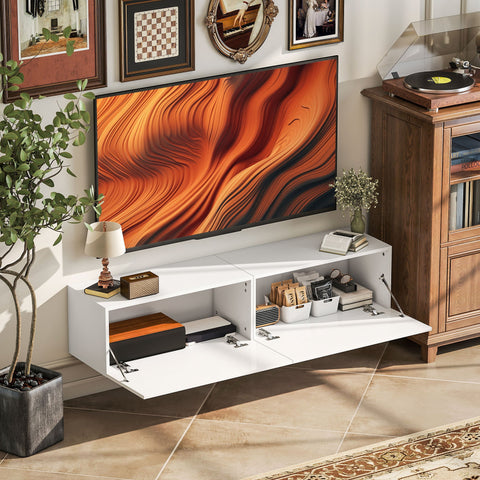 Rootz White Wall-Mounted TV Cabinet - Floating TV Chest - Storage Drawers - Space-Saving Design - 140cm x 33cm x 29.8cm