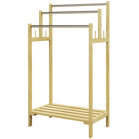 Rootz Bamboo Freestanding Towel Rail - Towel Stand - Bamboo Towel Holder - 3-Bar Design - Home Organizer - 50.5cm x 31cm x 90cm