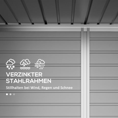 Rootz Steel Garden Tool Shed - Storage Shed - Equipment House - Secure Storage - 249b x 121t x 166/183h cm