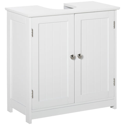Rootz Bathroom Cabinet Under Sink - Base Cabinet - 2 Door Cabinet - Ample Storage - 60W x 30D x 60H cm - White Wood