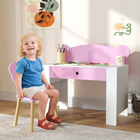 Rootz Children's Desk Set - Work Table - Chair - Educational Fun - Bear Shape - Pink - 80cm x 41cm x 74.5cm