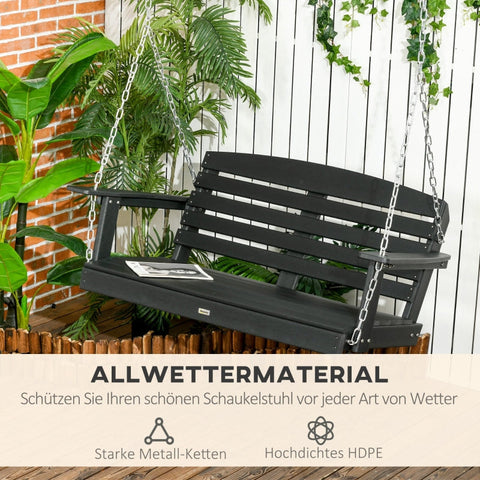 Rootz Swing Bench for Two - Garden Swing - Outdoor Bench - Height Adjustable - Holds Up to 240 kg - 127cm x 75cm x 61cm - Black HDPE