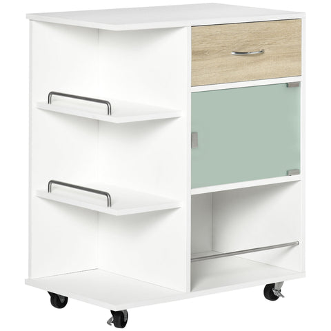 Rootz Kitchen Island Cart - Serving Cart - Mobile Kitchen Shelves - 360° Swivel Wheels - 65cm x 39cm x 80cm - White