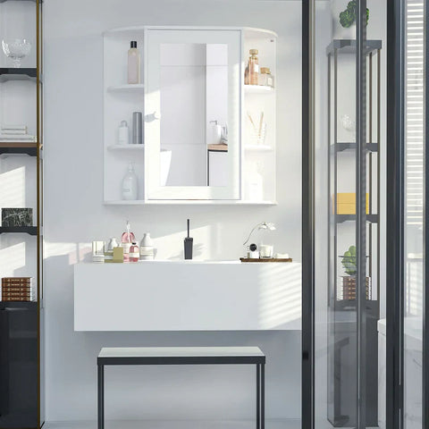 Rootz Mirror Bathroom Cabinet - 8 Compartments - Mirror Doors - Wall Cabinet - Water Resistant - MDF-Glass - White - 66cm x 17cm x 63cm