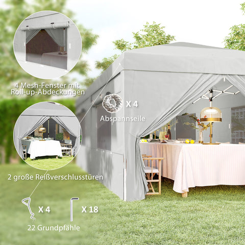 Rootz Pop Up Gazebo 3x6m - Garden Tent - Outdoor Pavilion - UPF50+ Protection - 597cm x 300cm x 268cm