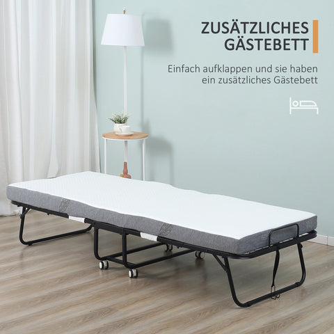 Rootz Folding Guest Bed - Travel Bed - Portable Bed with Mattress - Steel Frame - 200cm x 90cm x 42.5cm