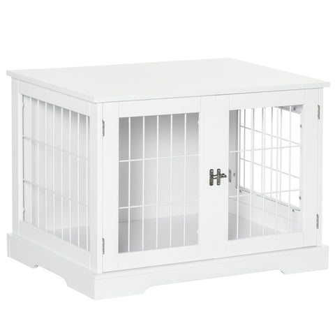 Rootz Dog Cage & Side Table - Pet Crate - Indoor Playpen - Decorative Furniture, 2 Locking Doors, 76L x 54.5W x 56H cm, Metal & MDF
