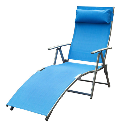 Rootz Sun Lounge - Lying Chair - Sunbed - Foldable Relaxation - Adjustable Backrest - Blue - 137L x 64B x 101H cm