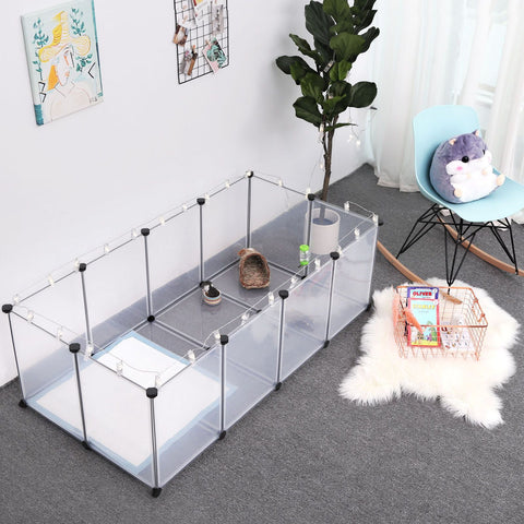Rootz Omheining voor kleine huisdieren - Dierenbox - DIY-hek - Cavia, Hamster, Konijn - Ruime ruimte - Bewegingsvrijheid - Eenvoudige montage - Transparante panelen - 143 cm x 73 cm x 46 cm
