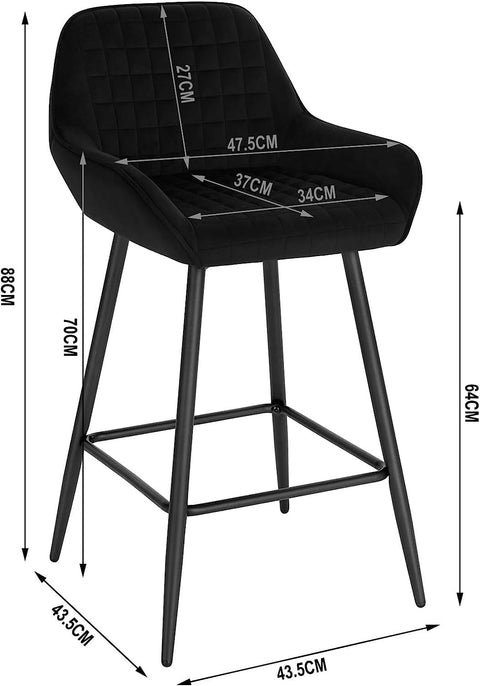 Rootz Bar Stool - Counter Stool - Velvet Chair - Comfortable & Ergonomic - Durable & Stable - Versatile Design - 32.5cm x 37cm x 91cm (Seat Height 64cm)