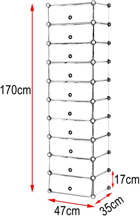 Rootz Shoe Cabinet - Plastic Storage System - DIY Shoe Rack - Waterproof PP Board - 48cm x 173cm x 36cm