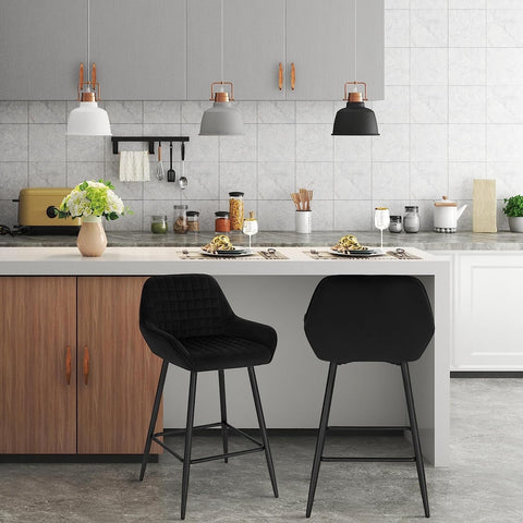 Rootz Barkruk - Counter Stool - Kitchen Island Barkruk - Fluwelen bekleding - Ergonomisch ontwerp - Stabiel metalen frame - 32,5 cm x 37 cm zitmaat