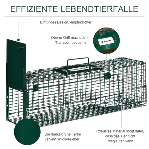Rootz Live Trap Animal Cage - Humane Animal Trap - Precise Catching Mechanism - Safe for Pets and Children - Camouflaged Design - 60cm x 18cm x 20cm - Steel Construction
