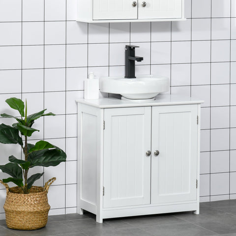Rootz Bathroom Cabinet Under Sink - Base Cabinet - 2 Door Cabinet - Ample Storage - 60W x 30D x 60H cm - White Wood