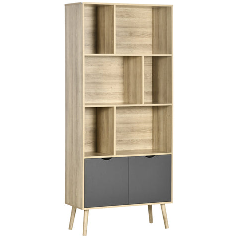 Rootz Bookcase Storage Shelf - Cabinet - 6 Shelves - Scandinavian Design - 80l x 35b x 180h cm - Brown and  Grey