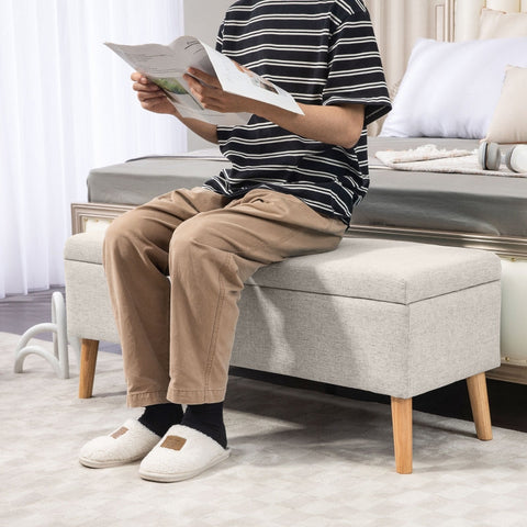 Rootz Storage Bench - Bed Bench - Elegant Seat Chest - Linen-Look Fabric - Generous Storage - Beige - 110cm x 39cm x 45cm