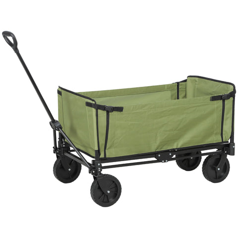 Rootz Foldable Garden Handcart - Transport Cart - Portable Wagon - 130L Capacity - 90cm x 50cm x 60cm - Black & Green