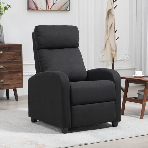 Rootz Reclining Chair - TV Chair - Cinema Chair - Cable Handle for Full Lying Position - Luxurious Padded Armrests - Linen-Polyester Fabric - Robust Steel Construction - Black - 69W x 156.5D x 74H cm