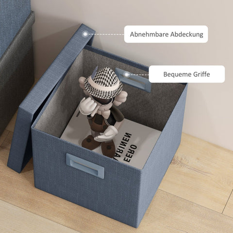 Rootz Storage Box Set - Collapsible Bins - Fabric Cubes - Removable Lid - Stackable Design - Imitation Linen - 30cm x 30cm x 29cm