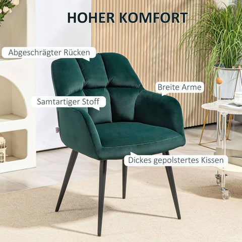 Rootz Upholstered Chair - Accented Chair - Decorative Quilting - Velvet Look - Holds Up to 120 kg - 58.5cm x 59cm x 78.5cm - Green