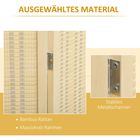 Rootz 4-Piece Room Divider - Privacy Screen - Foldable Partition - Natural Bamboo - 180cm x 180cm - Easy Storage for Living Room, Bedroom