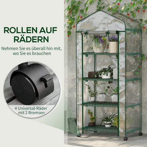 Rootz Foil Greenhouse - Mini Greenhouse - Plant House - Cold Frame - 4 Shelves - Weatherproof Steel - 69 x 50 x 165 cm
