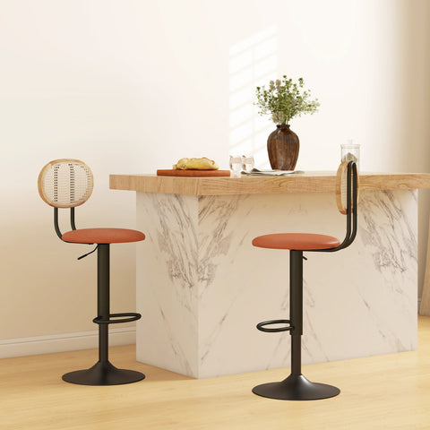 Rootz 2 Piece Set Rattan Bar Stools - Adjustable Stools - Swivel Stools - Comfort & Style - 40.5cm x 52cm x 92-113.5cm
