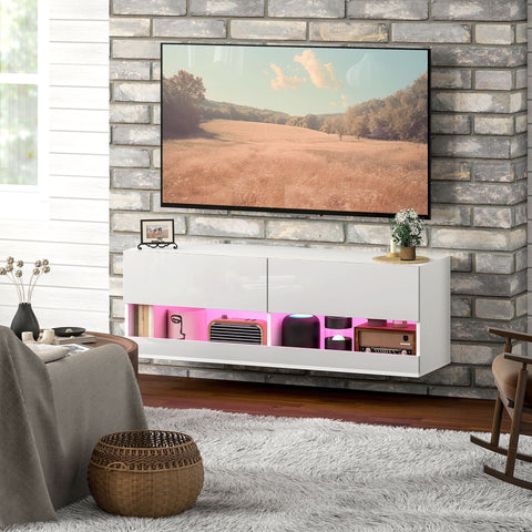 Rootz TV-Hanging Cabinet with LED Lighting - Wall-Mounted TV Cabinet - Floating TV Unit - Stylish Design - 120 x 35 x 40.5 cm