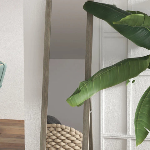 Rootz Standing Mirror - Including Wall Mounting - Floor Mirror - Wood Look - Wall Mirror - Framed Mirror - MDF-glass - Gray - 37 cm x 40 cm x 155 cm