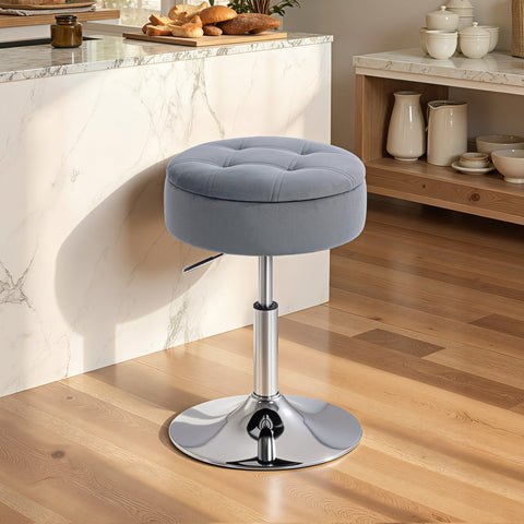 Rootz Bar Stool - Bistro Stool - Swivel Bar Chair - Adjustable Height, Velvet Cover, Hidden Storage, 39x39x49-65 cm, Grey, Ultimate Comfort