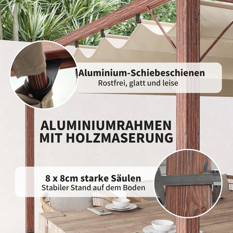 Rootz 3x4m Garden Pergola - Adjustable Terrace Roof - Outdoor Pavilion - UPF30+ Sun Protection - 382x300x232cm