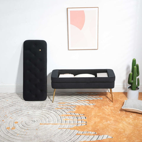 Rootz Velvet Pouf Bench - Ottoman - Storage Bench - Adds Comfort & Style - 104cm x 40cm x 51cm