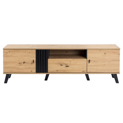 Rootz TV Cabinet - Media Console - Entertainment Unit - Ample Storage - 170cm x 40cm x 50cm - Wood & Black Design