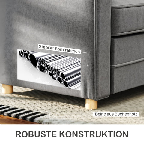 Rootz 2-Seater Sofa - Compact Living Room Couch - Linen-Look Fabric - Soft Seat Cushions - 150cm x 74cm x 86cm - Grey